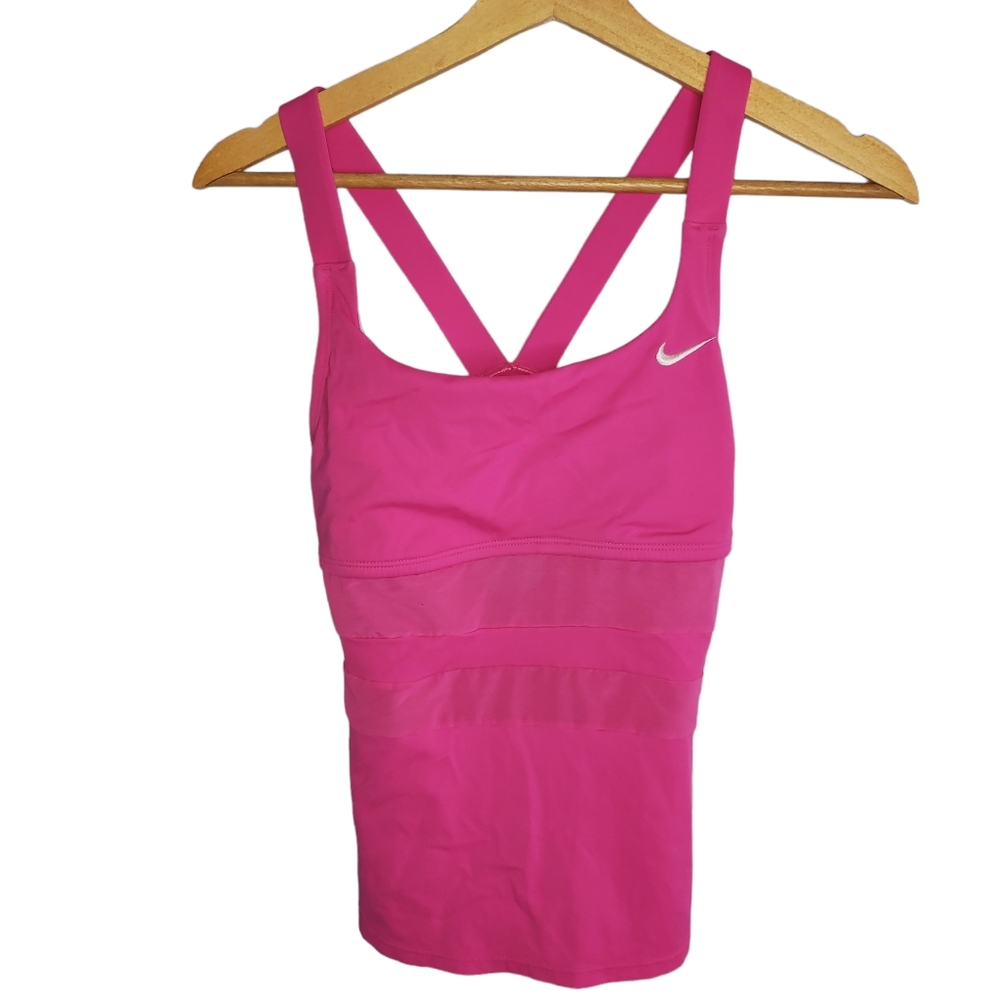 NIKE Pink Mesh Solid Edge Women's Tankini - Picture 1 of 16